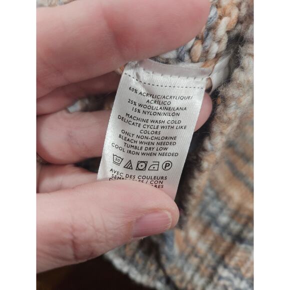 Loft Spacedye Slouchy Button Wool Cardigan Sweater Stripe Size S Blue Cropped - Picture 3 of 6